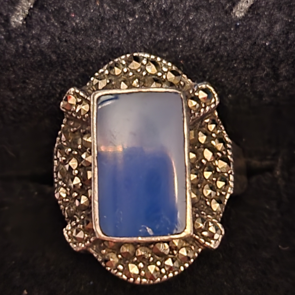 Vintage Sterling Silver Chalcedony and marcasite ring